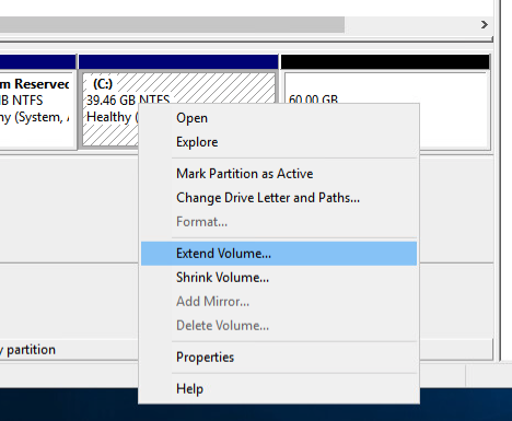 Configuración de Windows Server para reconocer el nuevo espacio adicional