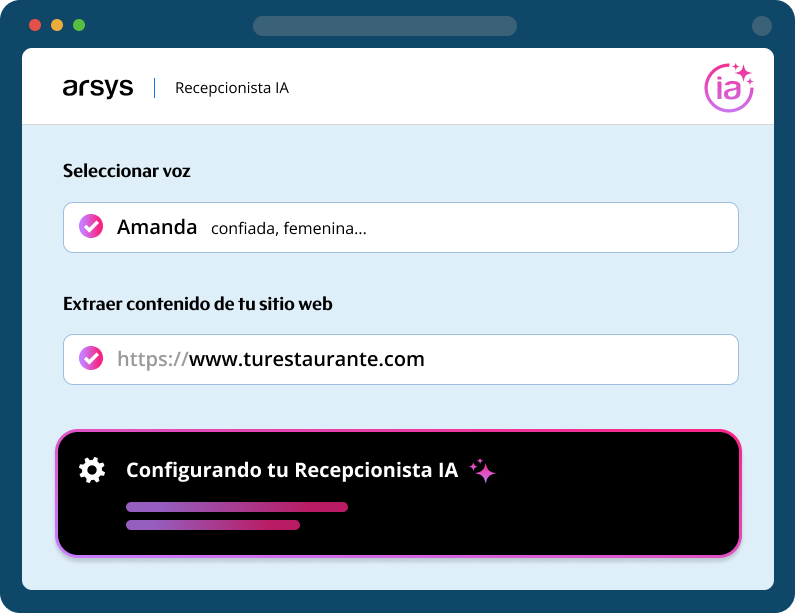 Formulário de configuración de la Recepcionista IA de Arsys