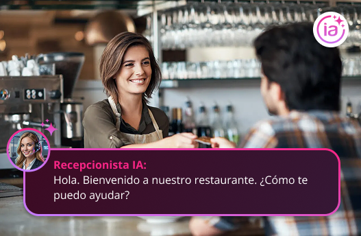 Jefe de sala cobrando aun cliente mientras la Recepcionista IA de Arsys atiende el teléfono