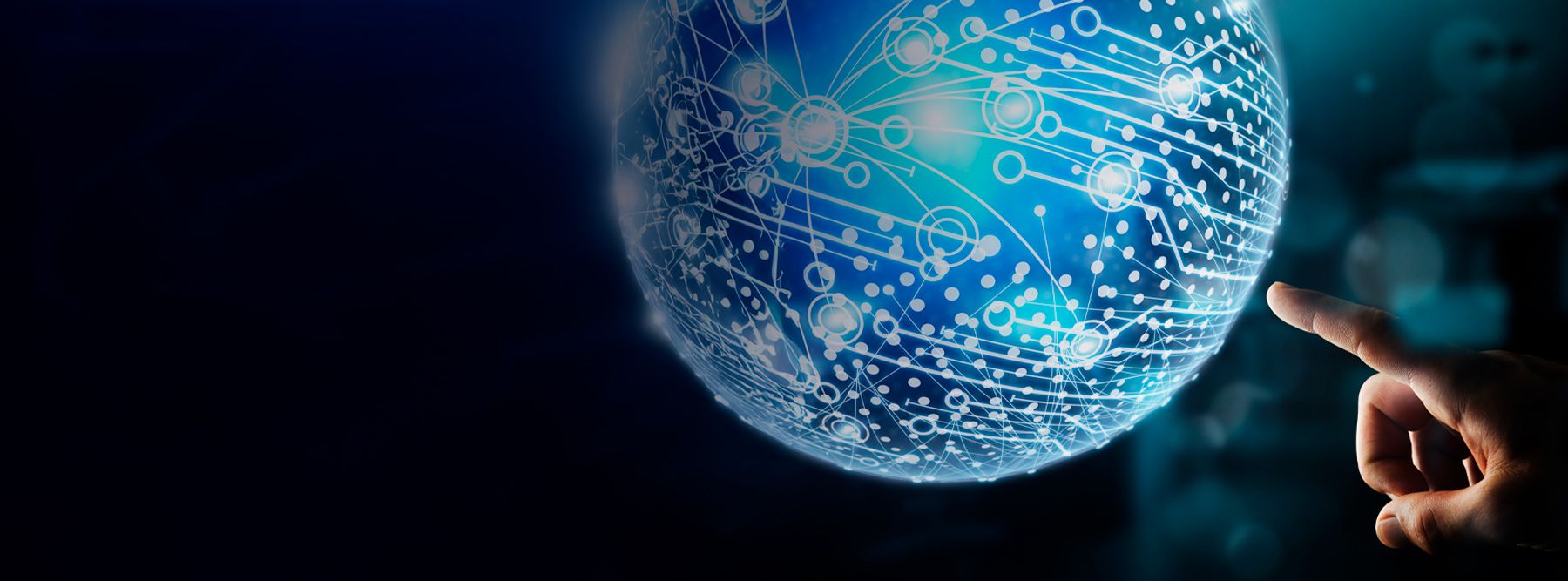 Dedo señala una esfera con miles de conexiones de TrustChain