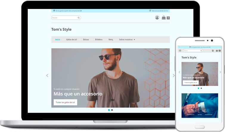 Ejemplo de diseño de Tienda Online y cómo se ve en un portátil y en un móvil