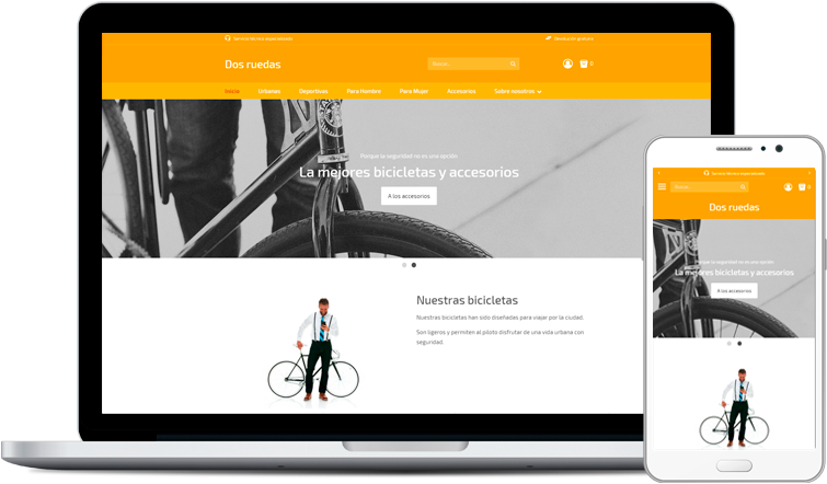 Ejemplo de diseño de Tienda Online y cómo se ve en un portátil y en un móvil