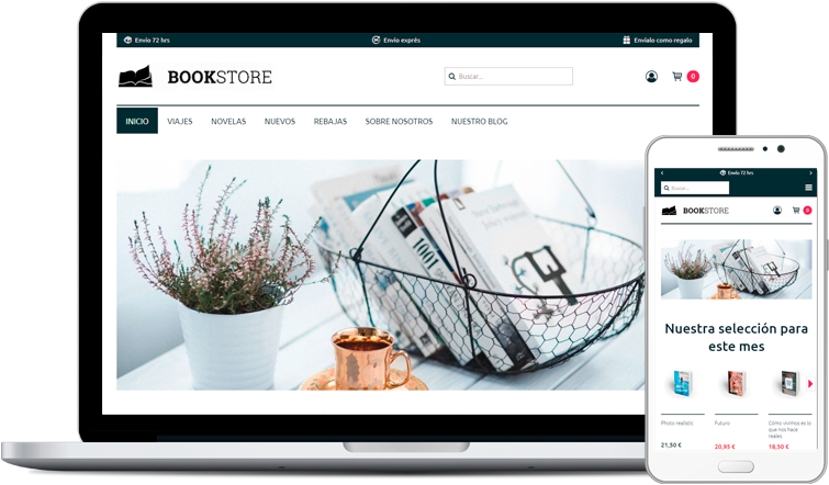 Ejemplo de diseño de Tienda Online y cómo se ve en un portátil y en un móvil