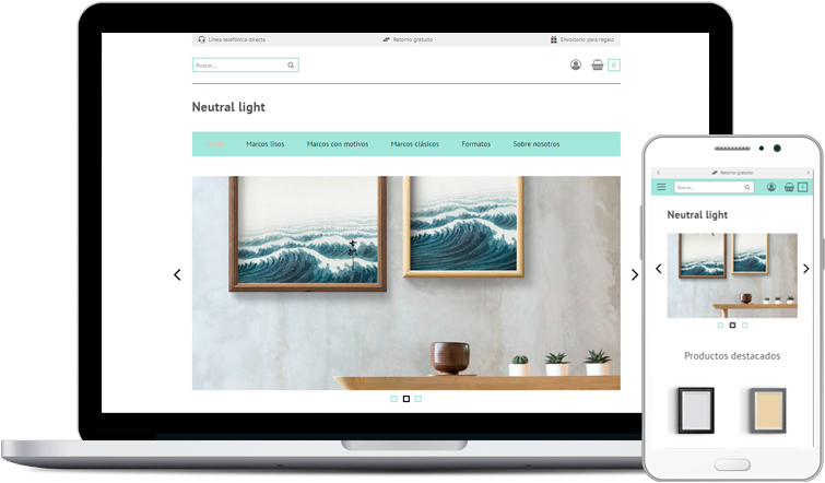 Ejemplo de diseño de Tienda Online y cómo se ve en un portátil y en un móvil