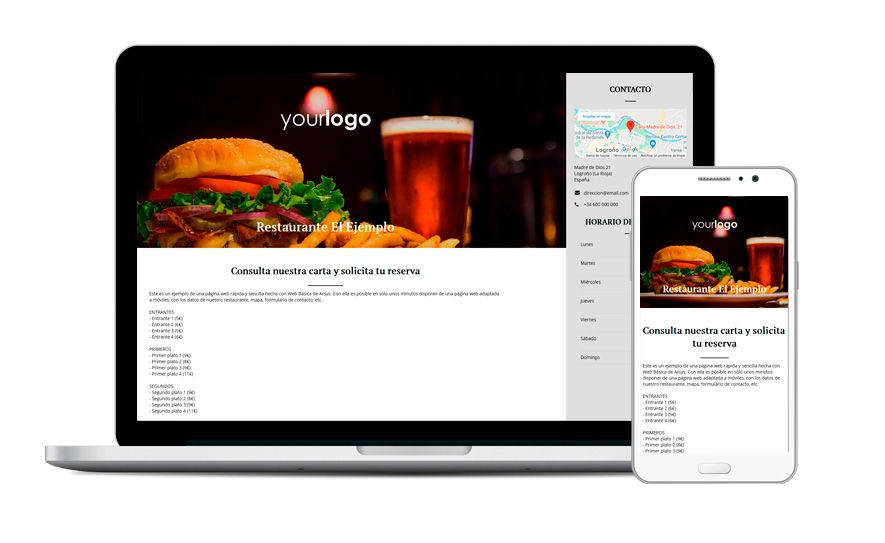 Portátil y móvil con ejemplo de Web Básica