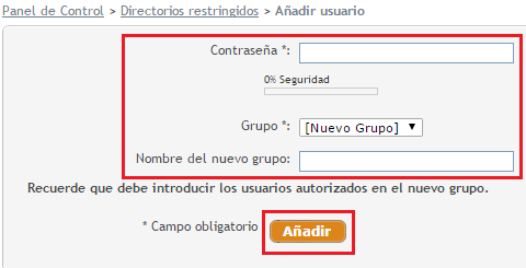 Añadir usuarios para el acceso a los directorios restringidos