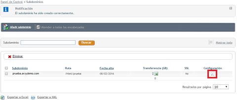 Configuración de ruta de un subdominio