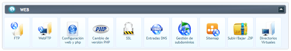 panel de control web