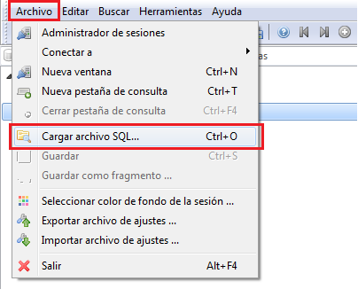 cargar archivo sql