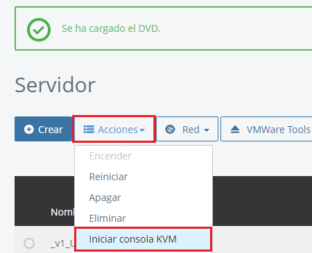 Iniciar consola KVM