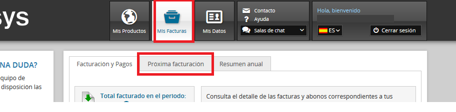 Próxima facturación en Arsys