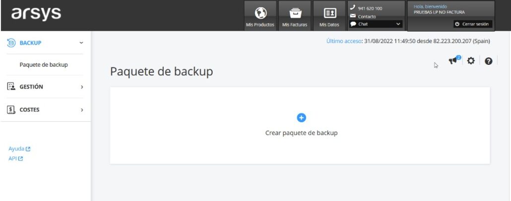 Crear paquete de backup