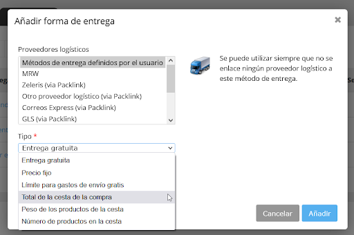Añadir nueva forma de entrega en Tienda Online