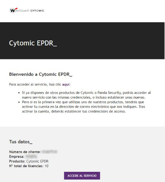 Mail activación de servicio