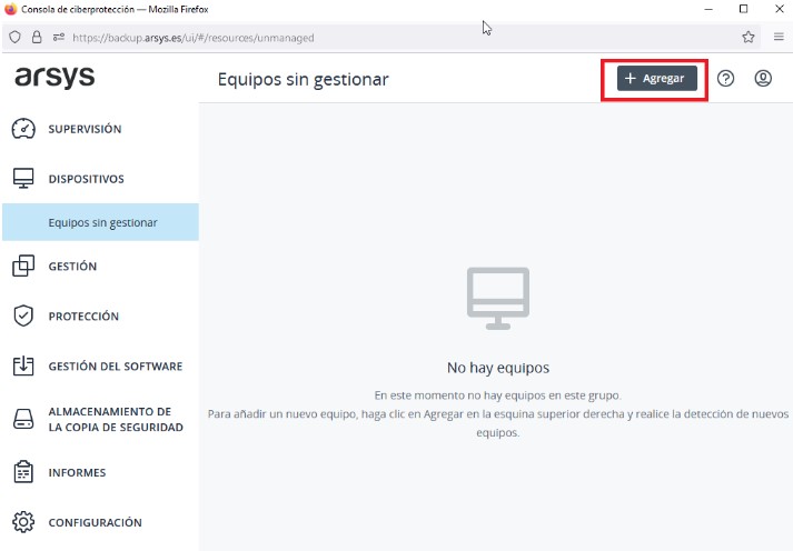 Instalar el agente de backup en otros dispositivos