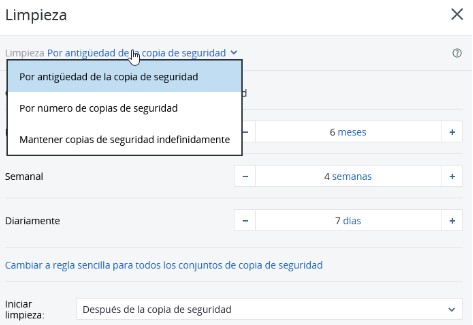 limpieza por antigüedad de la copia de seguridad