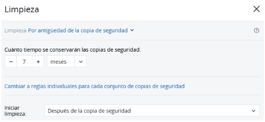 periodo de retención para la copia de seguridad