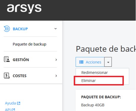 eliminar el paquete de backup