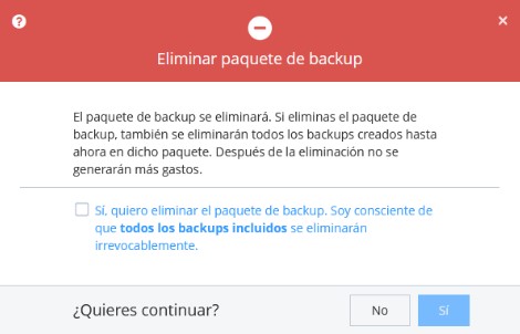 eliminar paquete de backup