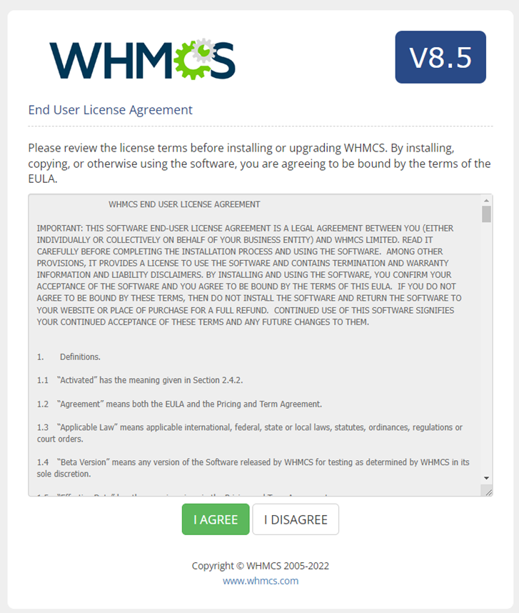 Aceptar acuerdo de licencia WHMCS