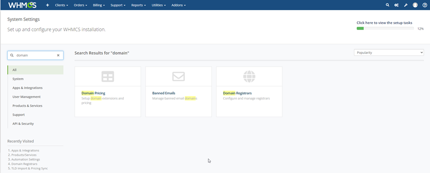 Domain Registrars en WHMCS