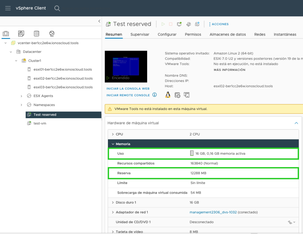 Uso y reserva en vSphere