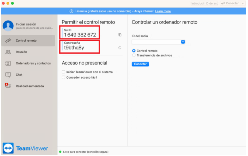 TeamViewer ID y contraseña
